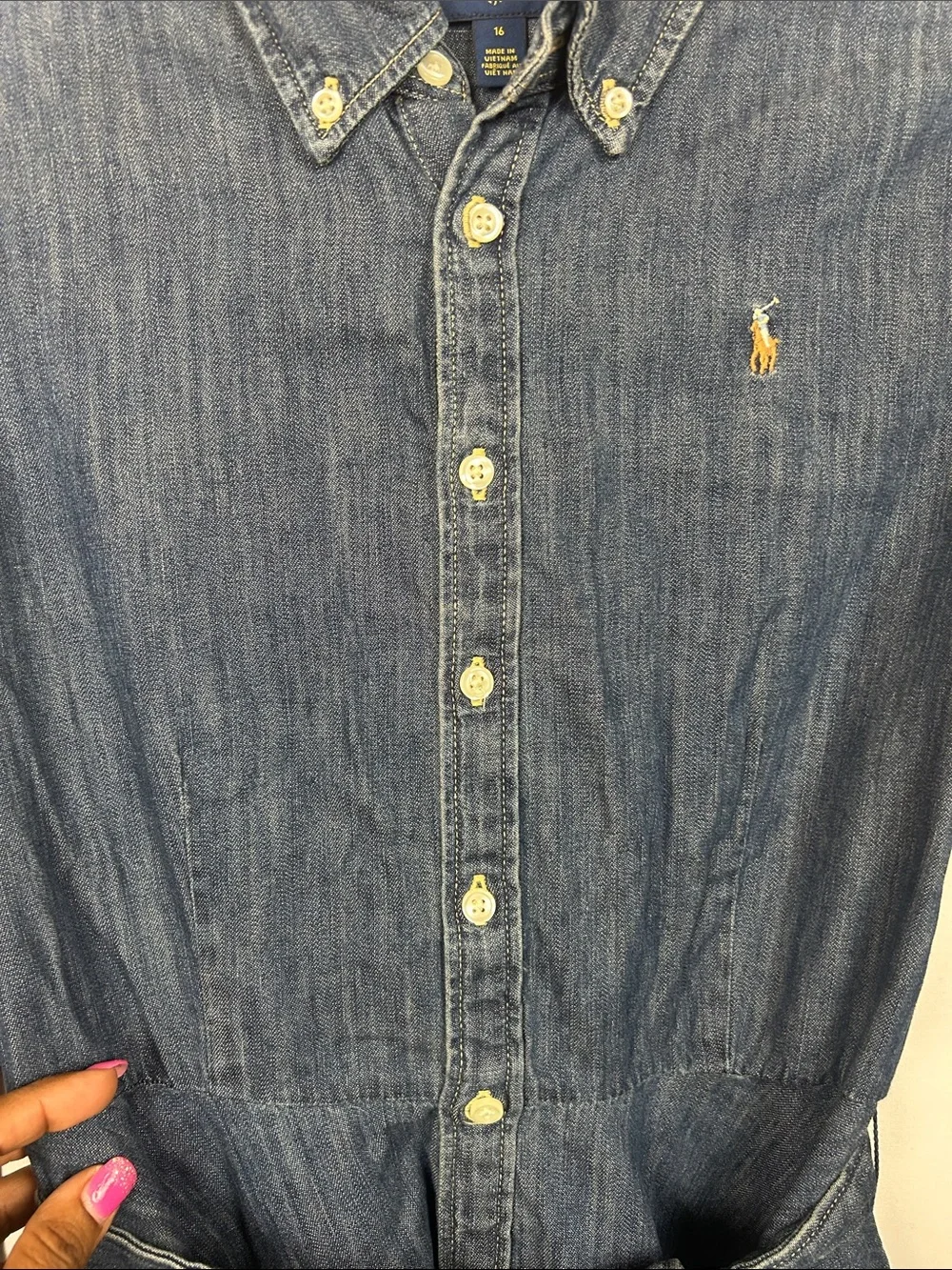 Ralph Lauren Button-Up Denim Dress in Medium Blue w/Pockets